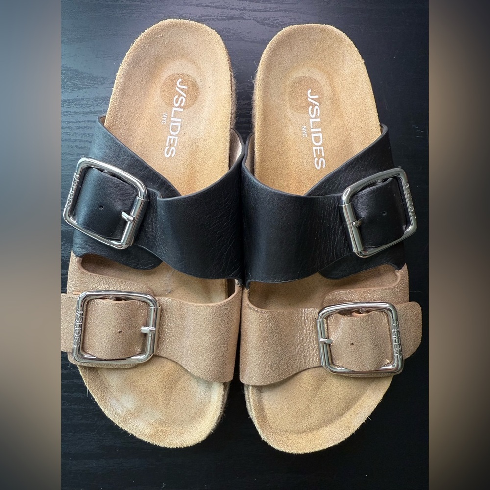 J/SLIDES Black Sandals with Ribbed Soles